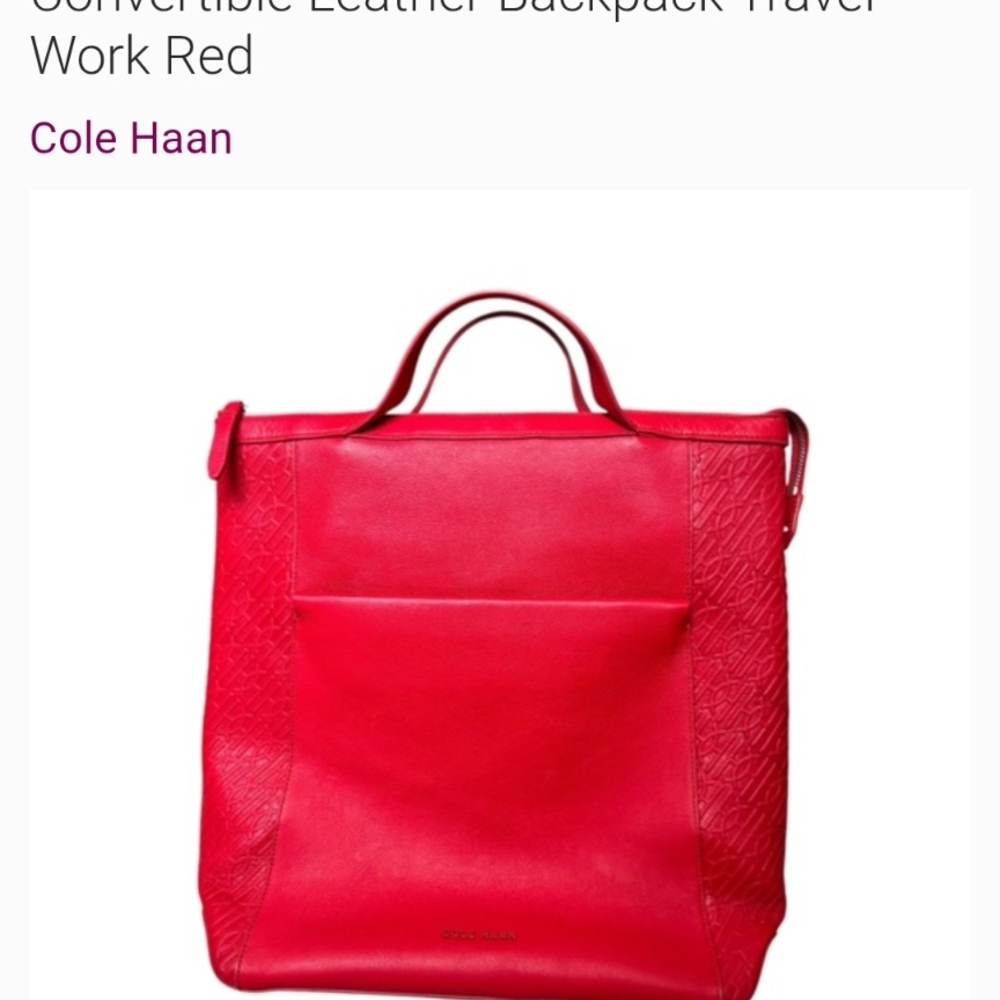 Cole Haan Red Leather Backpack Tote - Picture 4 of 4